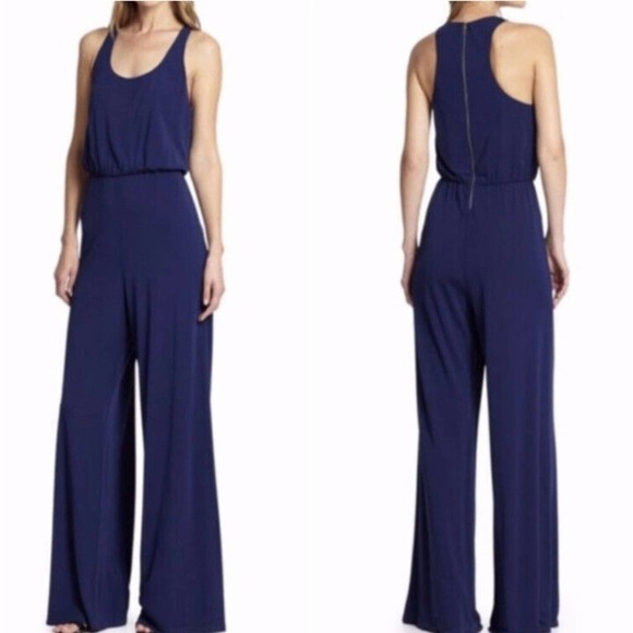Alice & Olivia Jersey Knit Sleeveless Jumpsuit Scoop Neck Womens Blue Size Small - Picture 1 of 6